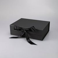 Emballage plat de luxe avec logo personnalisé Boîte cadeau extra large magnétique noire mate pliante Emballage plat de luxe ruban rose pour cadeaux