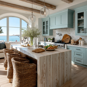 Armoires de cuisine VSME de style britannique en bois foncé avec îlot en marbre, ensemble complet modulaire sur mesure - Product Image 6
