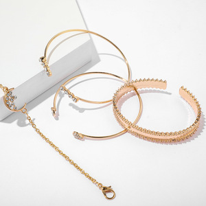 Juego de pulseras de oro con forma de gota de agua para mujer, set de 4 unidades de piedras de cristal transparente con Luna, brazalete de cadena de oro para mujer, joyería al por mayor - Product Image 4