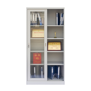 Armoire de classement en acier à porte coulissante entièrement vitrée de style moderne avec 4 étagères réglables pour le rangement au bureau, à l'école ou en atelier - Product Image 4