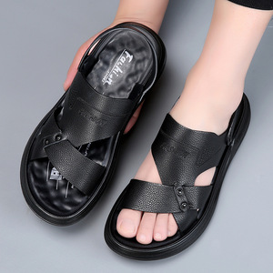 Sandalias de hombre con tiras cruzadas, primera capa de cuero vacuno, suela de EVA antideslizante, casuales de verano, punta abierta, con hebilla. - Product Image 2