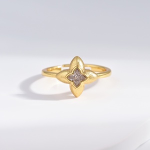 custom plata 925 sterling Silver yellow gold plated <b>ring</b> fashion flower clover Princess Cut wedding Brush <b>craft</b> engraving <b>rings</b> - Product Image 1