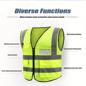 Custom Logo Multi-Pocket Zipper <b>Reflective</b> <b>Jacket</b> High-Visibility Clothes Traffic Work Safety Vest - Product Image 5