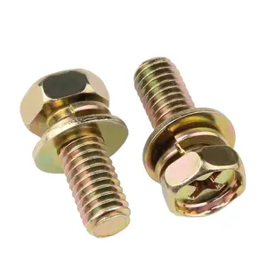 fastener m10 convex end bolt hex set screw Yellow Zinc carbon steel cross recessed hex head and flat washer screw
