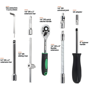 طقم أدوات إصلاح يدوية مكون من 61 قطعة من الفولاذ الكروم فاناديوم مع مقابس 1/2 بوصة في حقيبة صلبة لإصلاح السيارات - Product Image 2