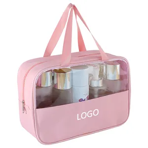 Wholesale Travel Large Capacity Waterproof Makeup Toiletry Storage Tote Custom Clear Zipper PVC Cosmetic Bag