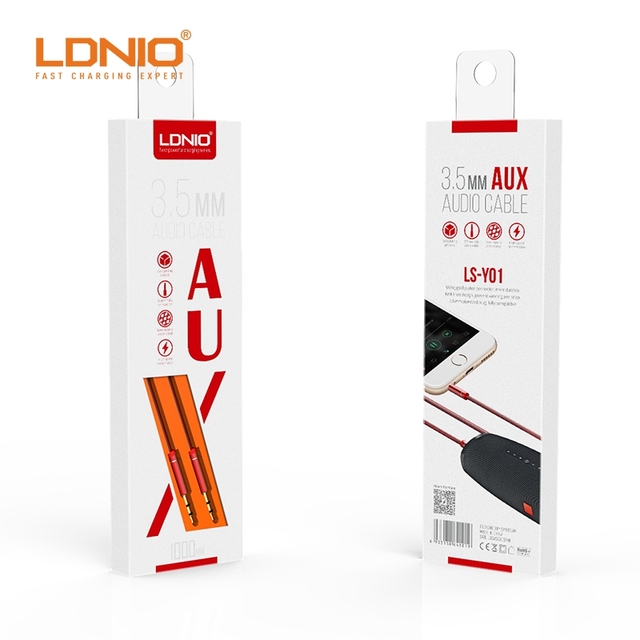 LDNIO LS-Y01 Universal Dual Connectors Use 3.5mm Audio Cable 100CM Nylon Cable Phone Gold Plating Audio Cable