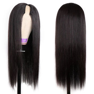 Perruque droite en V avec clips, cheveux humains, pas chère, demi-perruque brésilienne en V pour femmes noires, texture bouclée crépue, ondulations profondes - Product Image 1