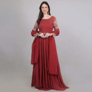 Elegant Women Style Women’s 1pc Dress with Dupatta Brown colour With Thread Beads Sequence & Pearl work - Product Image 1