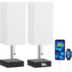 Lampe de table carrée en tissu Interrupteur à glissière A + C USB Lampe d'étude fonctionnelle Lampe de chevet - Product Image 5