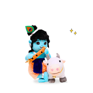 Muñeco de Peluche del Dios Hindú Krishna y Vaca, Pequeño y Suave, Juguete de Peluche con Mantras, Ligero y Seguro para Niños - Product Image 1