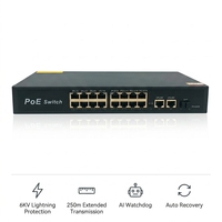 AI PoE Switch 16 Port 10/100Mbps mit 2 Gigabit Uplink 1 SFP RJ45 AI Watchdog IEEE 802.3af/at 10.8Gbps IP-Kamera CCTV QoS