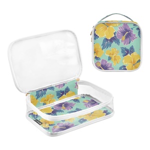 New Arrival Hawaiian Hibiscus Flower Print Small Transparent PVC Clear Cosmetic Make-Up Bags Toiletry Bag for Women Travel - Product Image 2