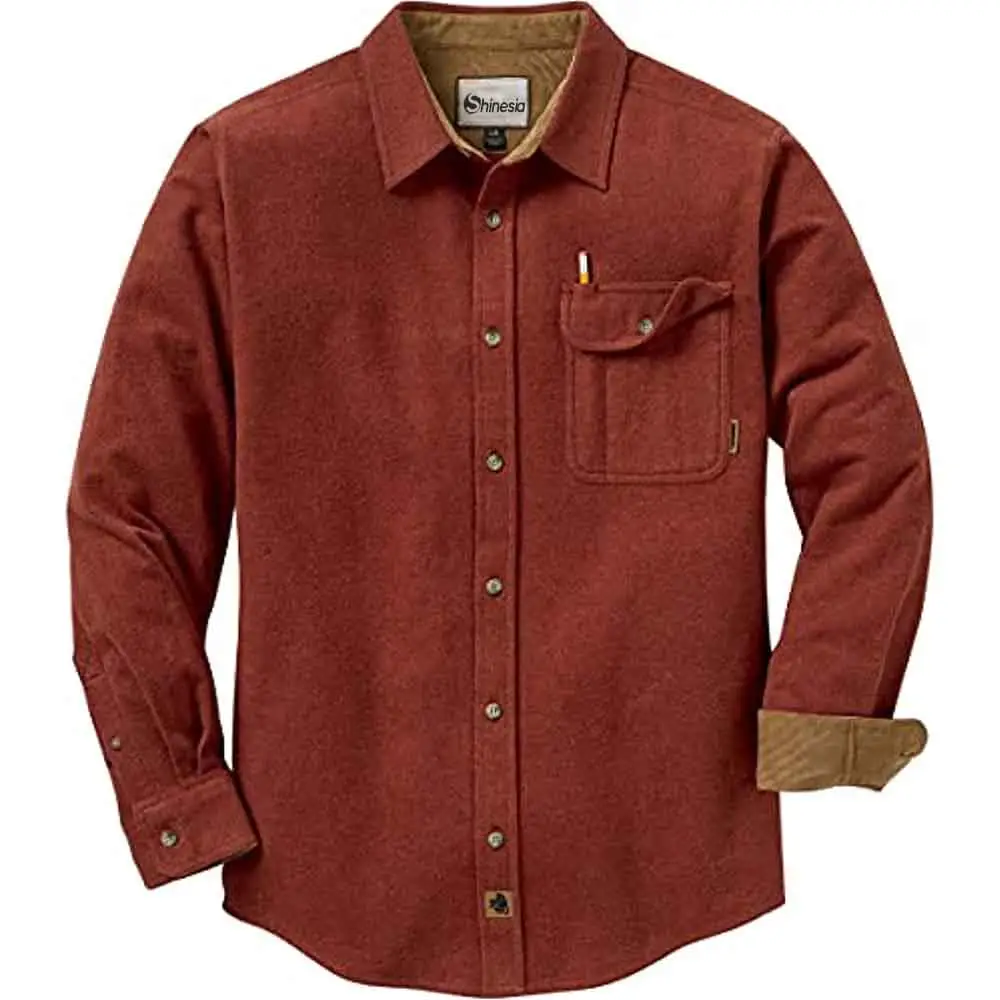 Shinesia Men's shirts plus size long sleeve flannel single pocket warm ultimate comfort casual work custom shirts