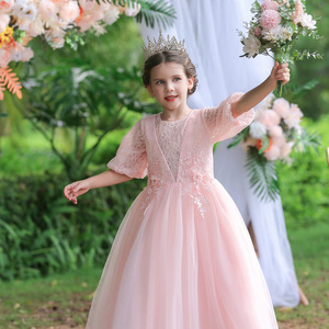 Robe de demoiselle d'honneur en tulle rose, coupe trapèze, décolleté cœur, robe de princesse pour filles - Product Image 3