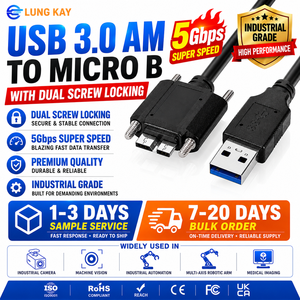 LUNGKAY Cable USB 3.0 de 0.2m 0.5m, Macho a Micro B, con Tornillos de Bloqueo M2, 5Gbps, para Cámara Industrial, Gran Venta - Product Image 1