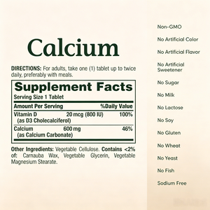 Complément Alimentaire Comprimés de Calcium 600mg avec Vitamine D3 Certifié GMP Halal 120 Comprimés Pelliculés OEM ODM - Product Image 2