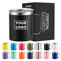 Gobelet isotherme personnalisé avec logo, revêtement en poudre, 12 oz, thermos de voyage, tasse à café en acier inoxydable, isolation sous vide, avec poignée