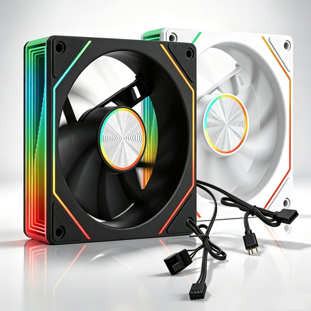 QiuzAim ARGB PC Case Fan 120mm Dual Infinity Mirror PWM Cooling Fan 5V 3-Pin/12V 4-Pin RGB Headers for Computer Case CPU Cooler
