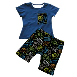 QL2022 סיטונאי אופנה ילדים קיץ בגדי שתי חתיכה סט משחק קונסולת הדפסת מכנסיים קצרים ילד סטי בגדים