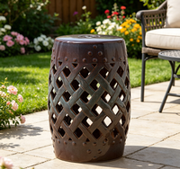 Tabouret de jardin en céramique marron antique, grand médaillon, pour intérieur et extérieur, parfait comme socle pour plantes, assise flexible