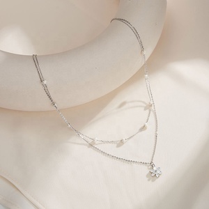 Nueva moda S925 plata esterlina 14K chapado en oro Cadena de perlas de agua dulce collar de doble capa collares con colgante de flor para mujer - Product Image 5