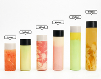 Op maat gemaakte logo-rechte transparante PET-plastic sapfles met zwarte schroefdop voor fruitthee verpakkingen