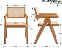 Chaises de salle à manger Lot de 2 chaises modernes avec dossier en rotin Chaises de cuisine avec cadre en bois massif pour le salon