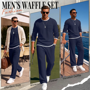 Women's Navy Blue Dot Pattern Knitted <b>Sweater</b> <b>Set</b> Crew Neck Full Length Pants Casual Loose Fit Breathable Cotton Material - Product Image 4
