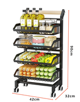 Étagère mobile pour le stockage des légumes, du sol au sol, étagère à roulettes en métal pour la cuisine à plusieurs niveaux.