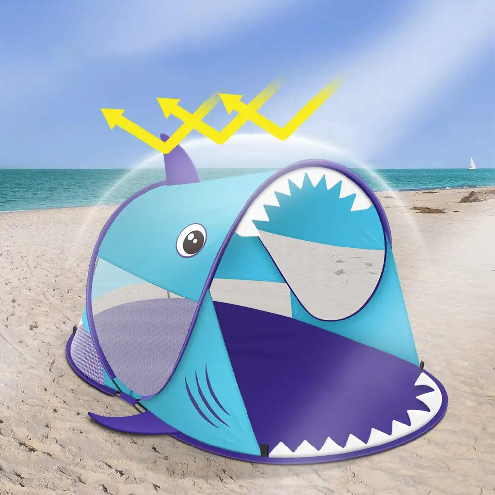 Baldacchino Cabana parasole istantaneo con borsa per il trasporto tende da spiaggia Design squalo per bambini
