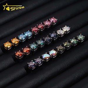 RTS Brincos de Moissanite Colorida Redonda de 6,5 mm Joias Finas Banhadas a Ouro Prata Esterlina <span class=keywords><strong>925</strong></span> Brincos de Pino de Moissanite VVS - Product Image 2