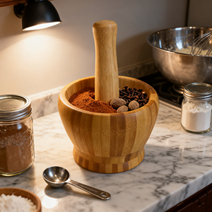 Set Peralatan Dapur Penggiling Kayu Bambu, Mangkuk Jepit <span class=keywords><strong>Mortar</strong></span> dan Alu Bambu Alami - Product Image 4