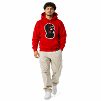 Sweat à capuche graphique personnalisé avec motif masque de ski, rouge, coupe oversize, en coton épais, style streetwear hip-hop, vente en gros