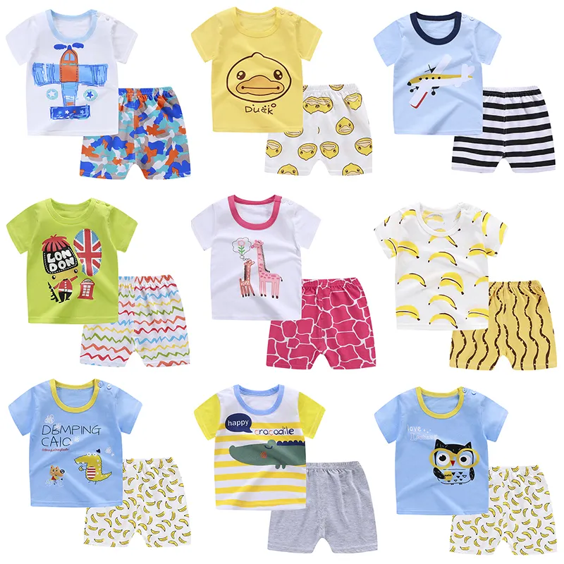 Good price Summer children clothes set 100% cotton short sleeve 2pcs baby clothes set wholesale