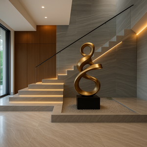 Jingyue Tùy Chỉnh Sợi Thủy Tinh Vàng Cong Trừu Tượng Điêu Khắc Nghệ Thuật Sang Trọng Trang Trí Nhà Sảnh Khách Sạn Cao Cấp Trang Trí Thủ Công - Product Image 2