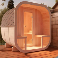 Sauna Moderna Tipo Cubo para 2-4 Personas, Sauna Exterior Cuadrada de Madera Sólida con Puerta Panorámica de Vidrio y Luz LED para Jardín