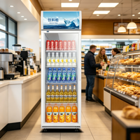 Vitrine réfrigérée blanche à deux portes avec refroidissement direct monté en hauteur pour les boissons (eau, jus, soda) des magasins de proximité