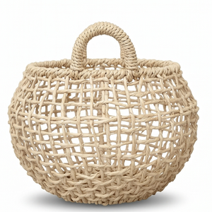 Open Weave Natural Water Hyacinth <b>Round</b> <b>Basket</b> with Handles, Decorative Boho <b>Wicker</b> Storage Bin for Living Room - Product Image 3