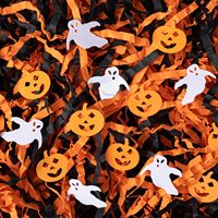 1 LB de confettis noirs et oranges avec citrouilles et fantômes, papier froissé pour emballage cadeau, décorations d'Halloween