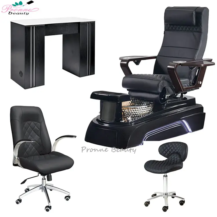 New model modern luxury black manicure table pedicure chairs set foot spa massage with pump drain