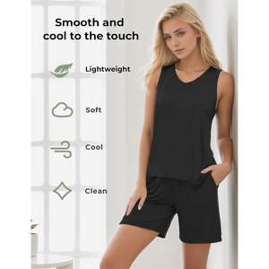 Ensemble de pyjama pour femmes avec impression de logo personnalisé, débardeurs et shorts en modal 100% coton, sans manches, vêtements de nuit pour femmes - Product Image 4