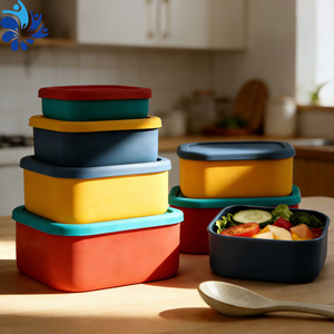 Silicone Food Storage Container Rectangle With Lid <b>Microwaveable</b> For Office Travel Refrigerator Use - Product Image 3