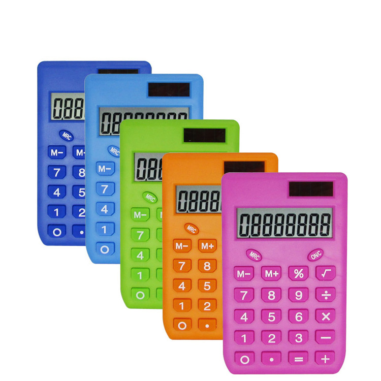 Rubber Keyboard Promotional Kids 8-Digit Electronic Dual Power Pocket Calculator