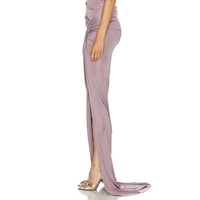 Jupe longue plissée rose poudré à fente haute pour femme, élégante jupe longue formelle en satin drapé
