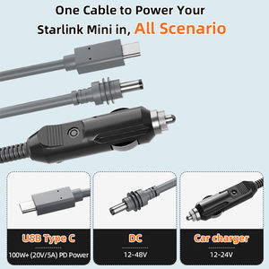 Starlink Mini Cable de alimentación 3 en 1 Cable de carga impermeable con chaqueta de PVC DC USB tipo C Disponible - Product Image 5