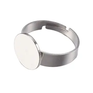 Customize 316L Stainless Steel Round Flat Back Pad Bang Ring Bezel Adjustable Signet Ring with Blank Base