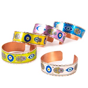 Hand Made Evil Eye And Hamsa Designed <b>Copper</b> <b>Bracelet</b> For Souvenir from Turkey - Product Image 2
