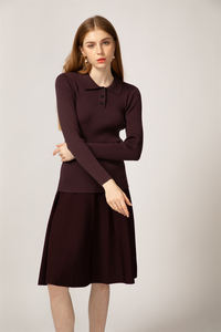 Vintage Color Thin Cotton Women Knit Boutique Knitted Tops Ribbed Turn Down Collar Sweaterspullover Spring Custom Wholesale - Product Image 2