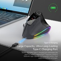 Mouse Gaming Vertikal Ergonomis Nirkabel Tri-Mode Layar Berwarna 4800DPI Isi Ulang 9 Tombol Speed Roller RGB Backlit